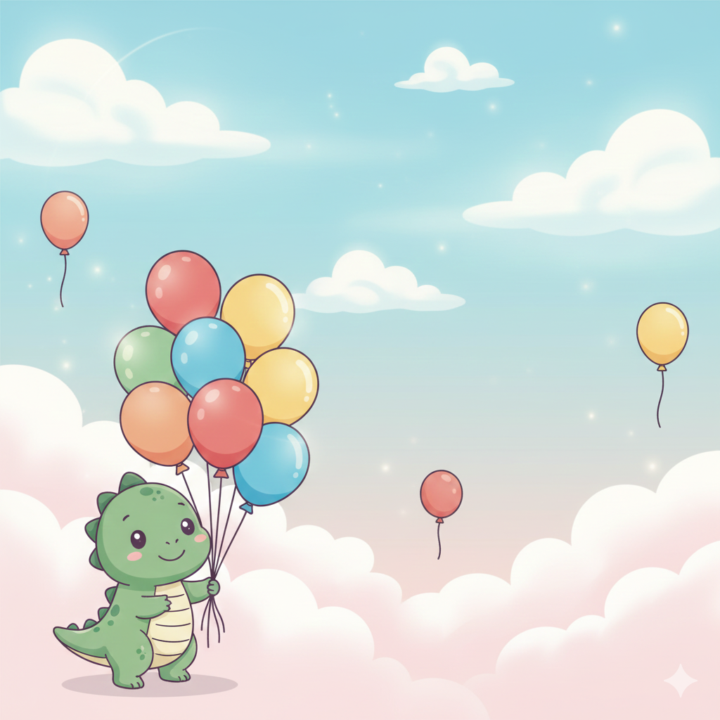 דינוזאור חמוד עם בלונים